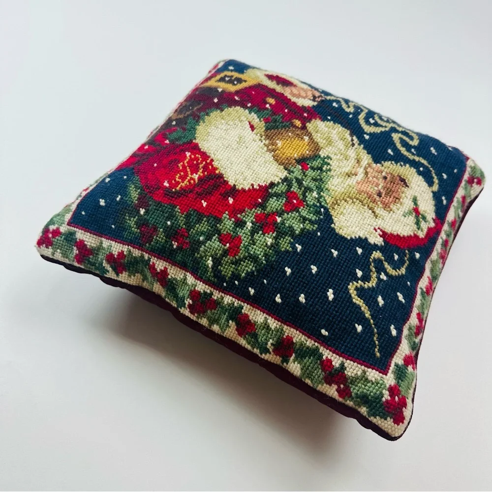 Christmas Santa Claus Needlepoint Accent Pillow 12 x 12 inches